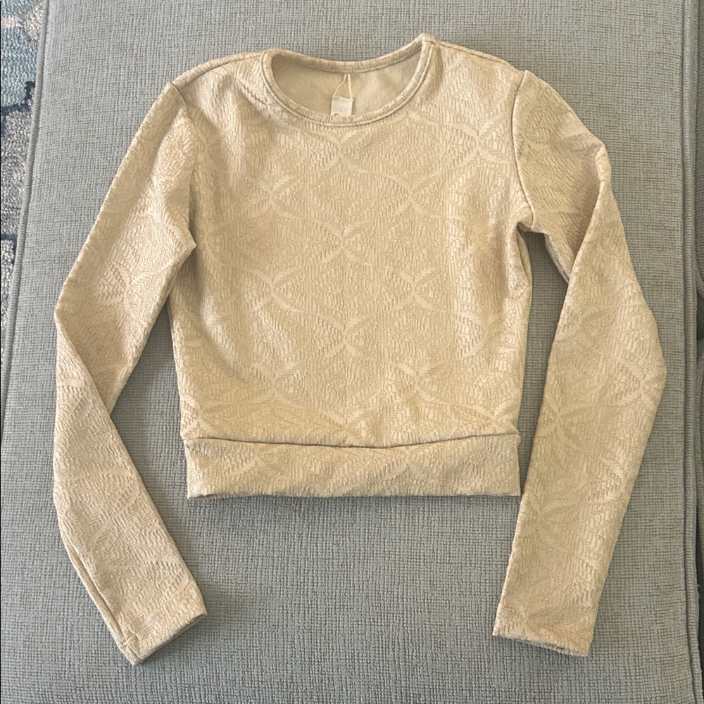 NEW Seea Palomar textured long sleeve rash guard crop swim top in Sandshell - Picture 3 of 7